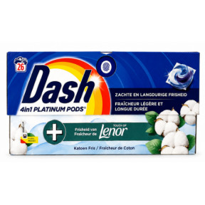 Капсулы для стирки Dash 4in1 Platinum Pods + Touch of Lenor Cotton Fresh, 26 шт.